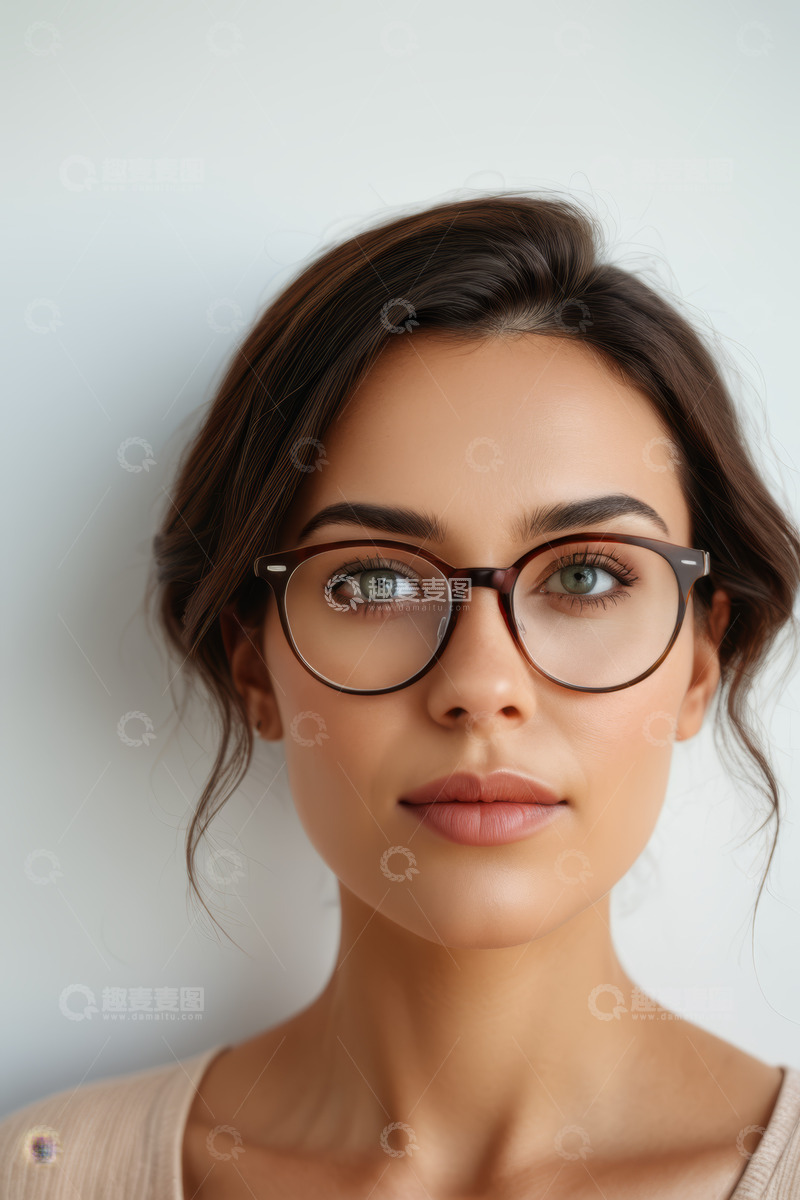 高清大图下载【趣麦麦图】戴眼镜美丽女性肖像特写