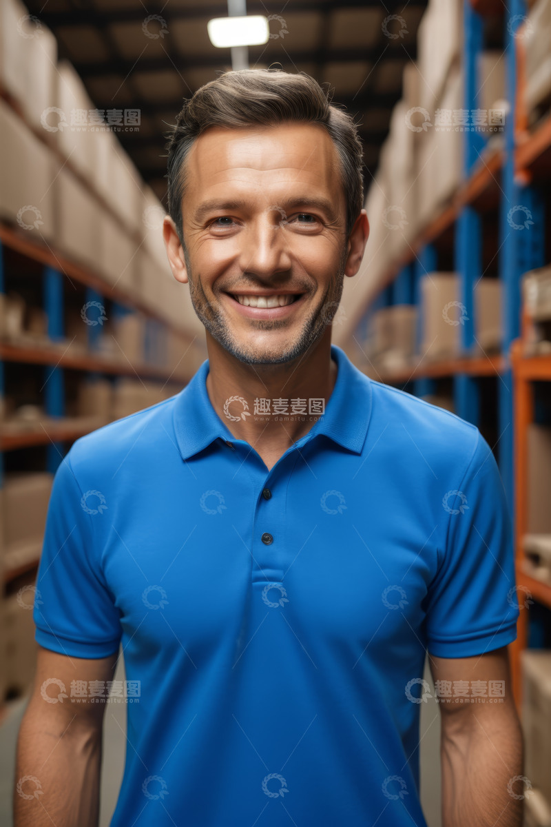 高清大图下载【趣麦麦图】仓库中微笑的男性工作人员