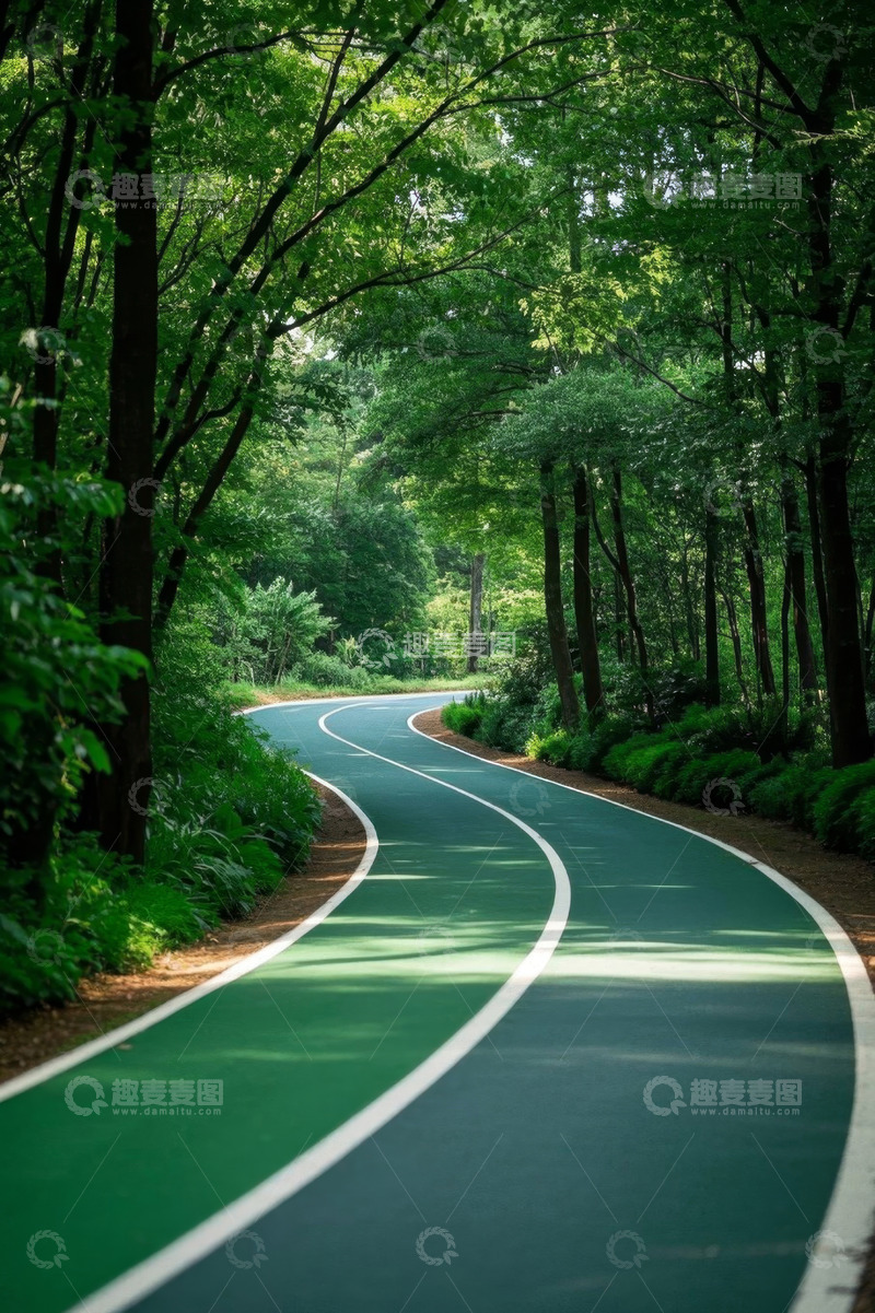 高清大图下载【趣麦麦图】林间蜿蜒的绿色道路
