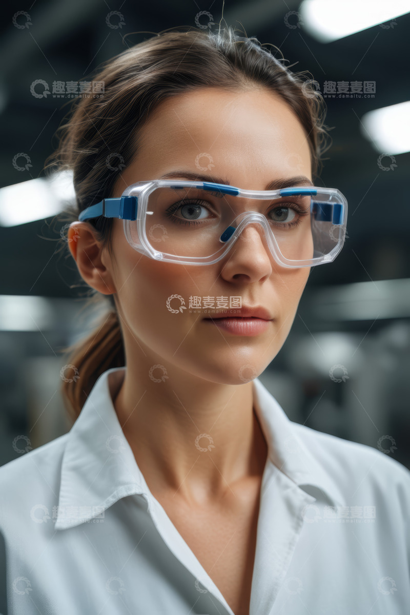 高清大图下载【趣麦麦图】戴护目镜的女性科研人员