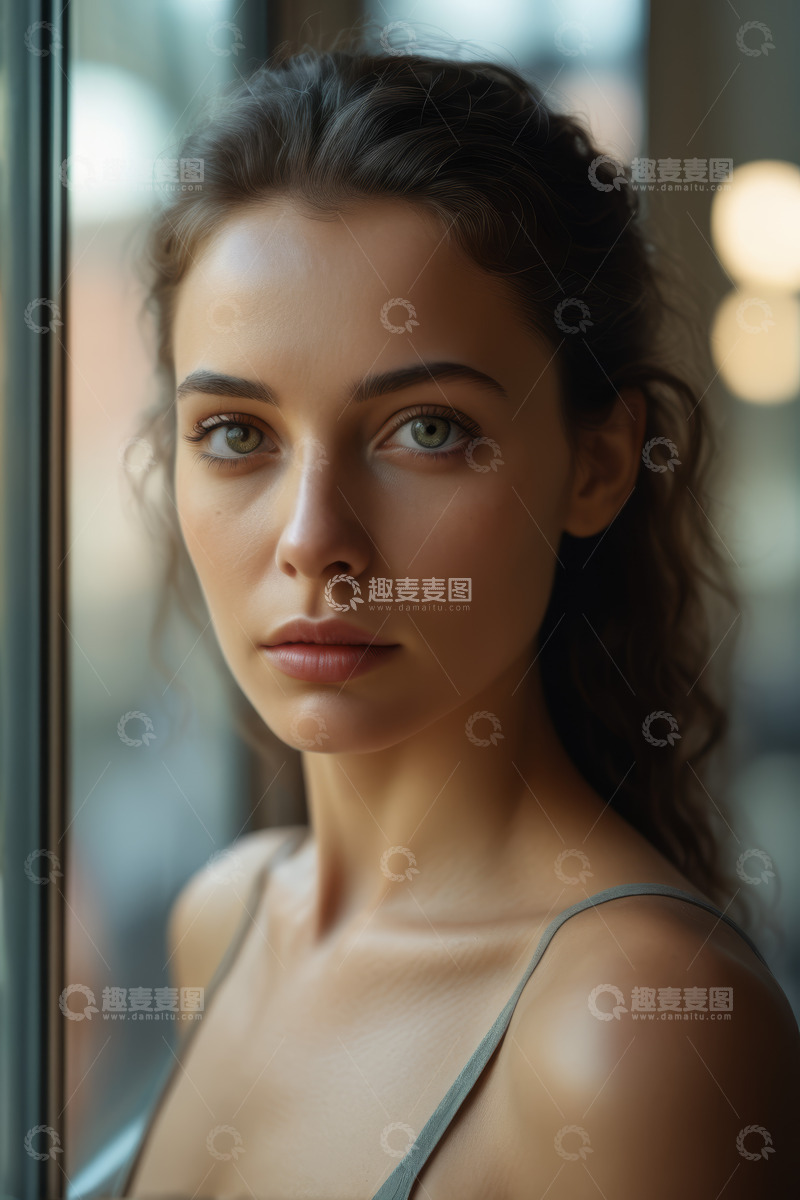 高清大图下载【趣麦麦图】窗边年轻女子人物肖像特写