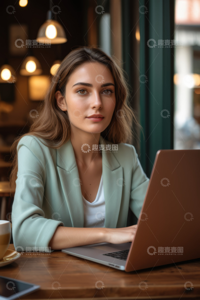 高清大图下载【趣麦麦图】咖啡馆中工作的商务女性