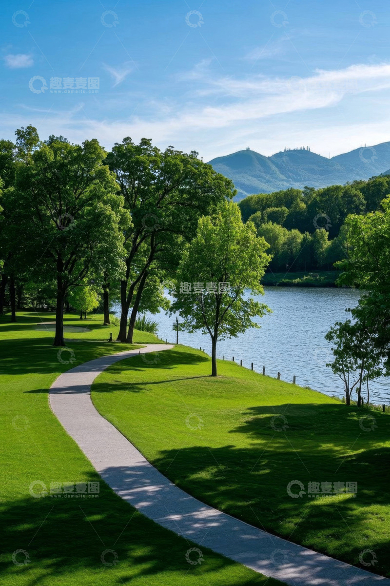 高清大图下载【趣麦麦图】湖边公园绿树成荫的小径