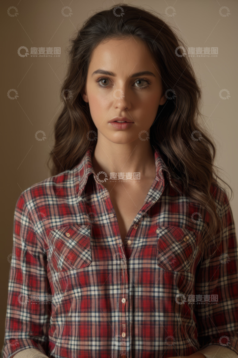 高清大图下载【趣麦麦图】穿格子衬衫的女性肖像