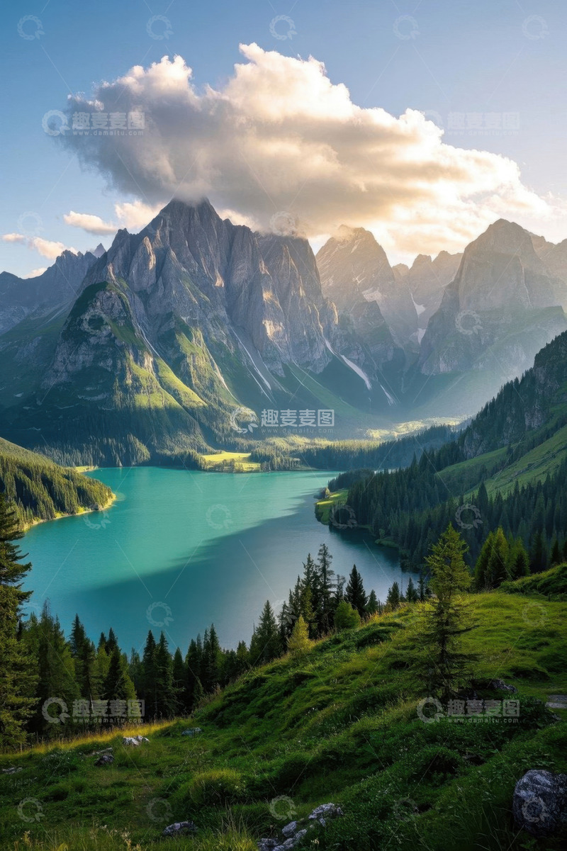 高清大图下载【趣麦麦图】山间湖泊自然风光全景