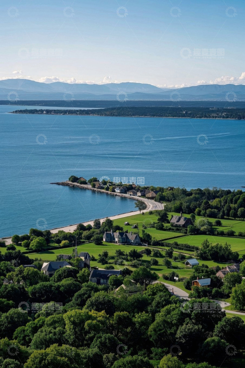 高清大图下载【趣麦麦图】湖畔乡村风景俯瞰