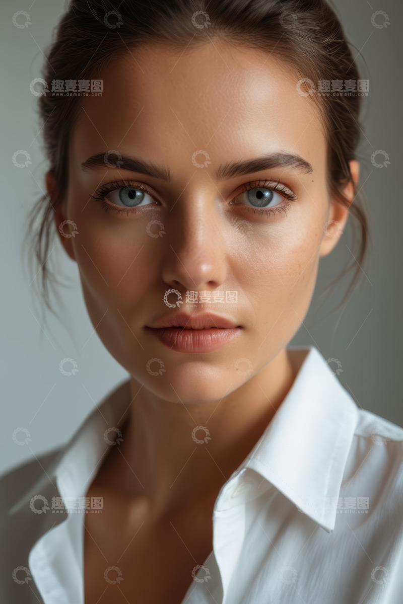 高清大图下载【趣麦麦图】年轻女性白衬衫人物肖像特写