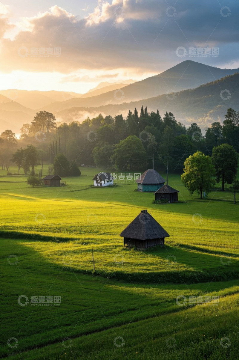 高清大图下载【趣麦麦图】田园草地小屋自然风光