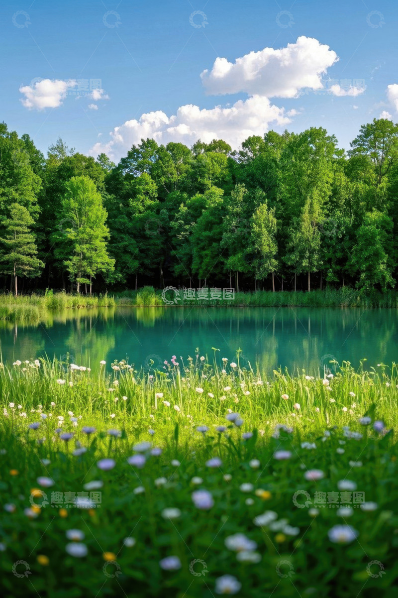 高清大图下载【趣麦麦图】湖畔森林花草自然风光