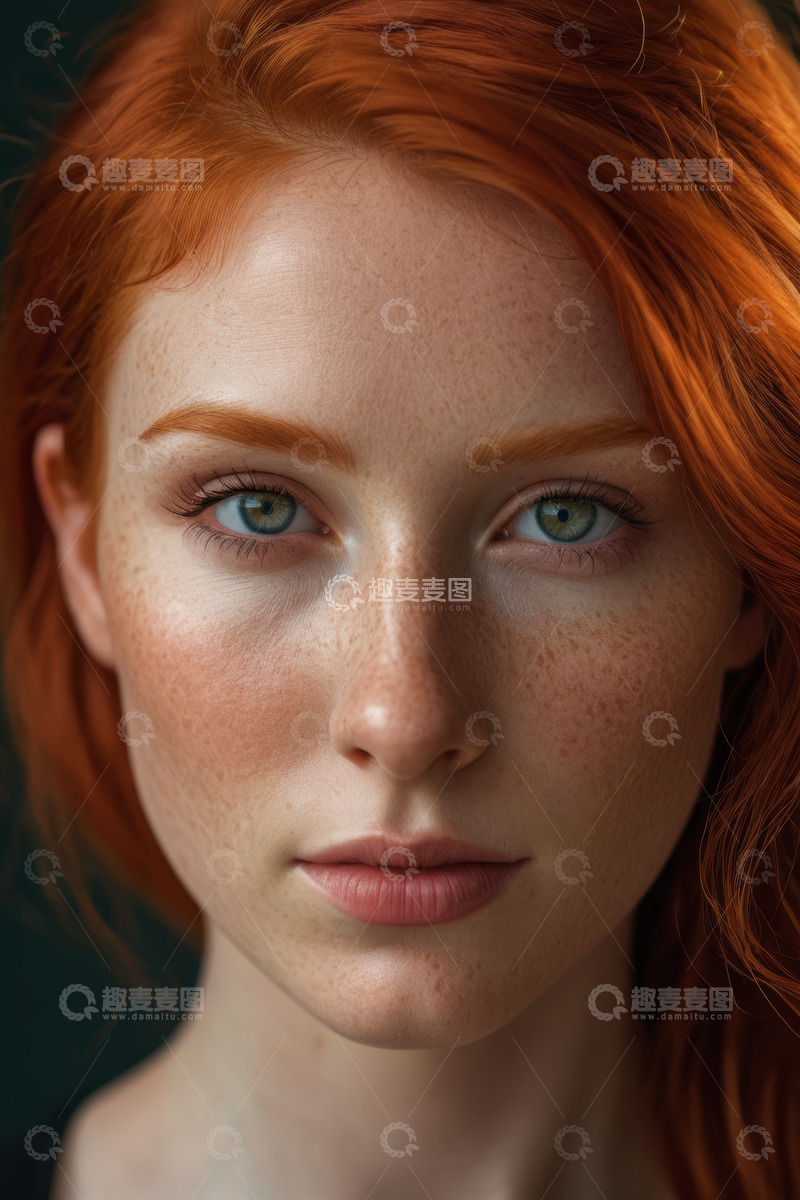 高清大图下载【趣麦麦图】红发雀斑女子面部特写