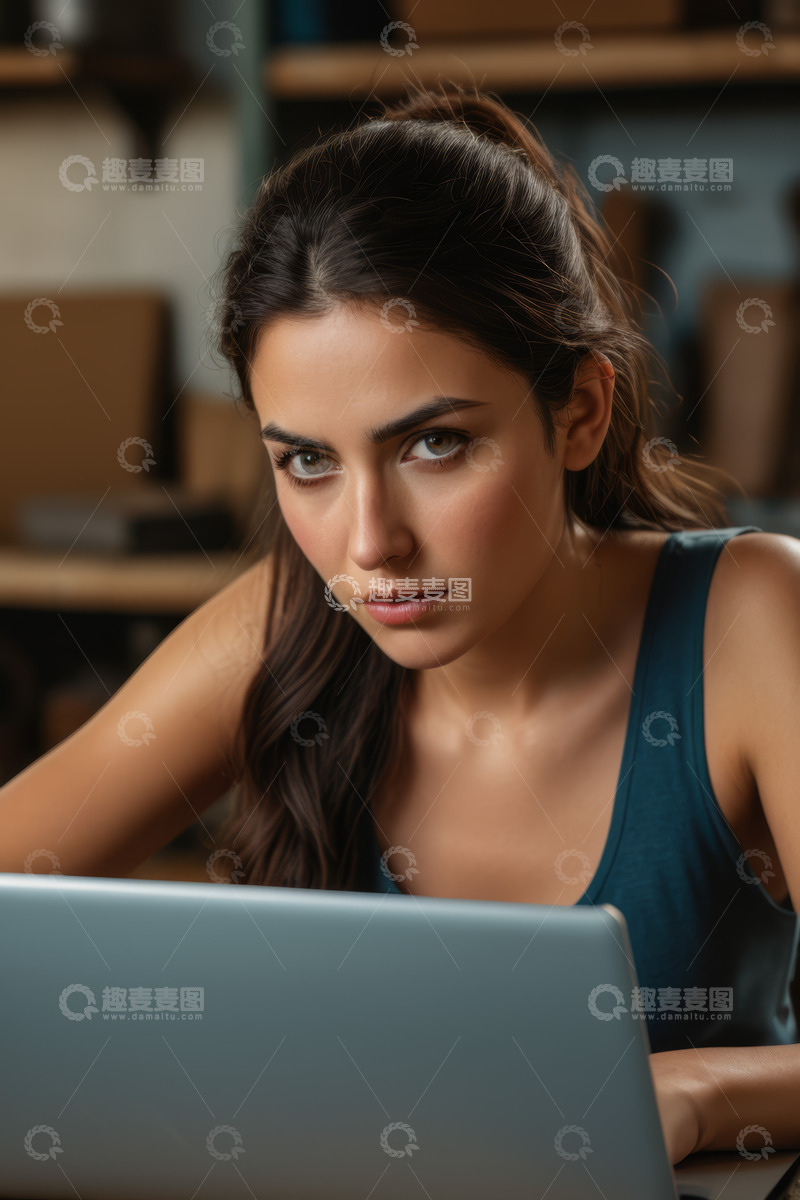 高清大图下载【趣麦麦图】女性专注使用笔记本电脑