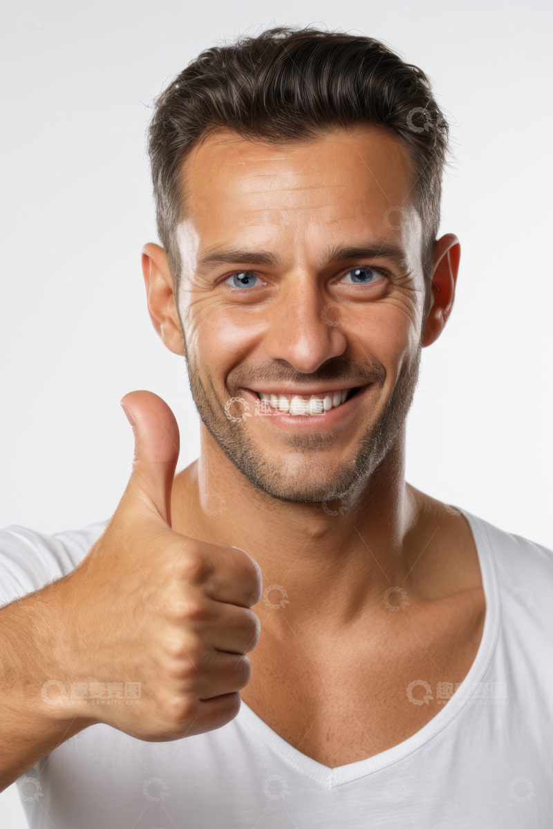 高清大图下载【趣麦麦图】微笑男人竖大拇指特写
