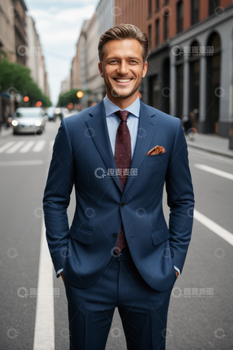 高清大图下载【趣麦麦图】街头身着西装的微笑男士