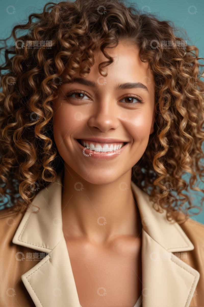 高清大图下载【趣麦麦图】卷发女人微笑特写素材