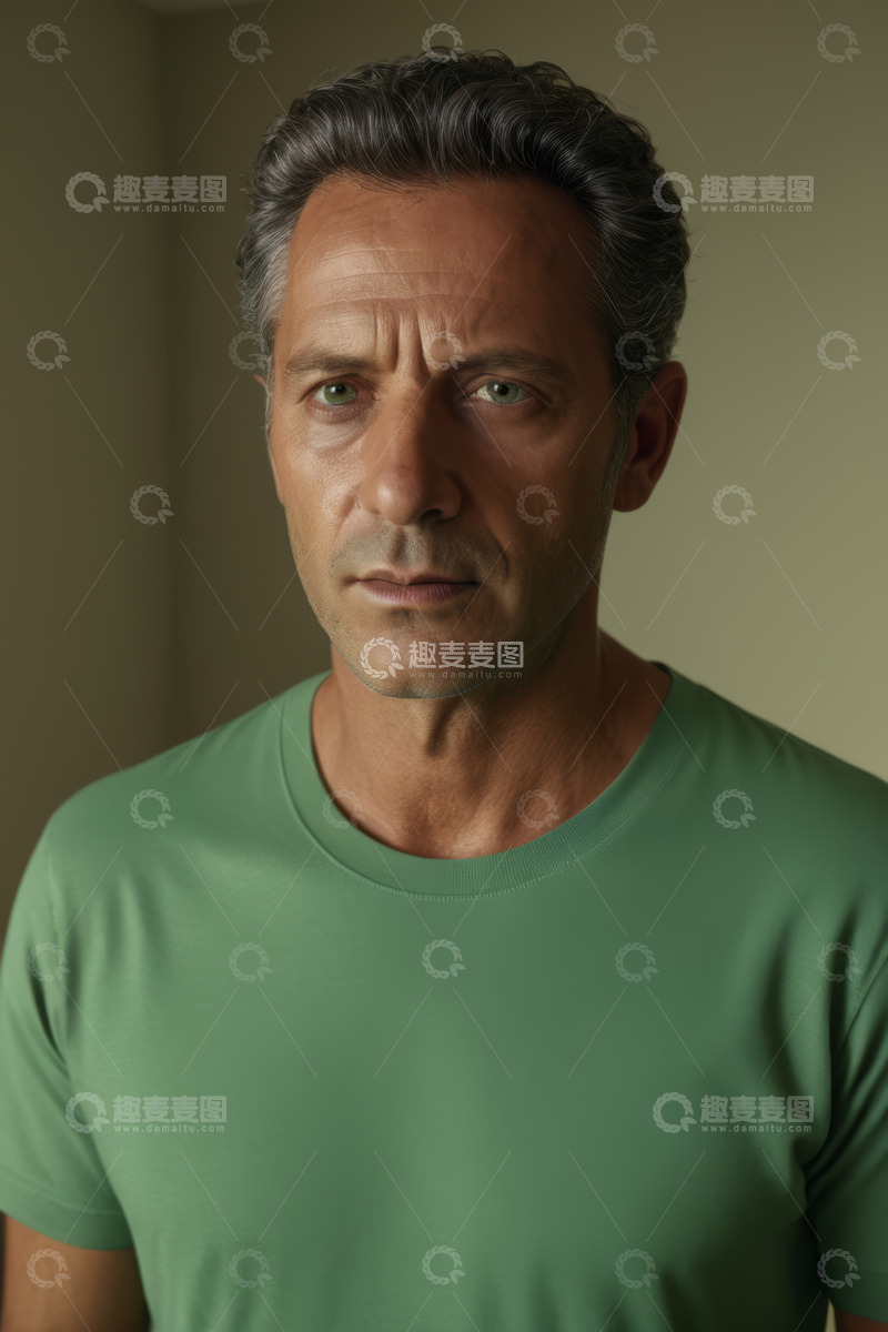 高清大图下载【趣麦麦图】穿绿色T恤的成熟男性肖像