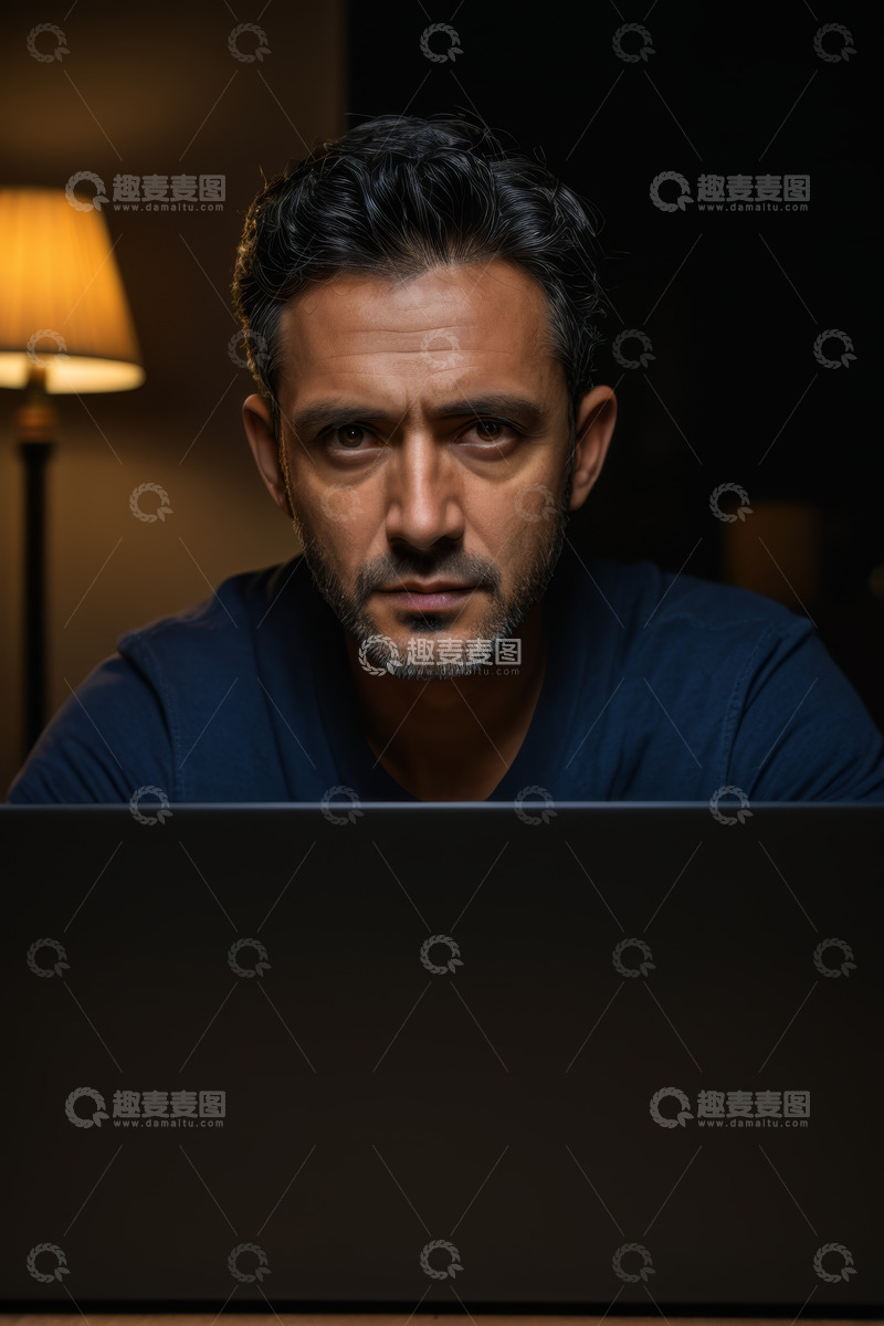 高清大图下载【趣麦麦图】男子深夜专注使用笔记本电脑
