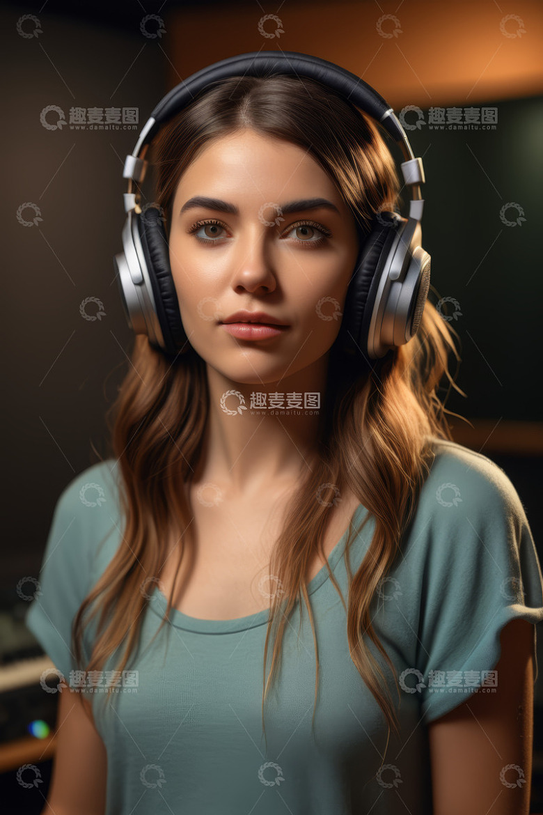 戴耳机的年轻女性肖像