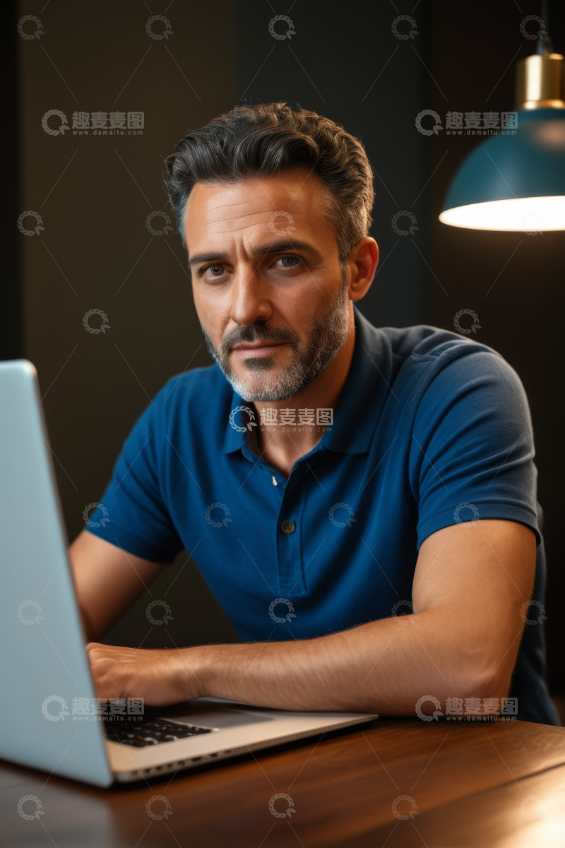 高清大图下载【趣麦麦图】男士专注使用笔记本电脑