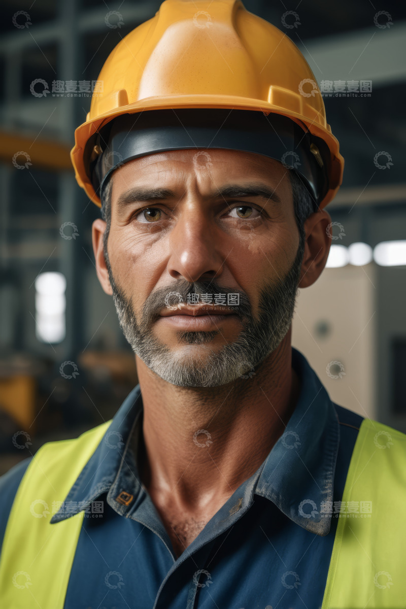 高清大图下载【趣麦麦图】工厂工人头戴安全帽近景