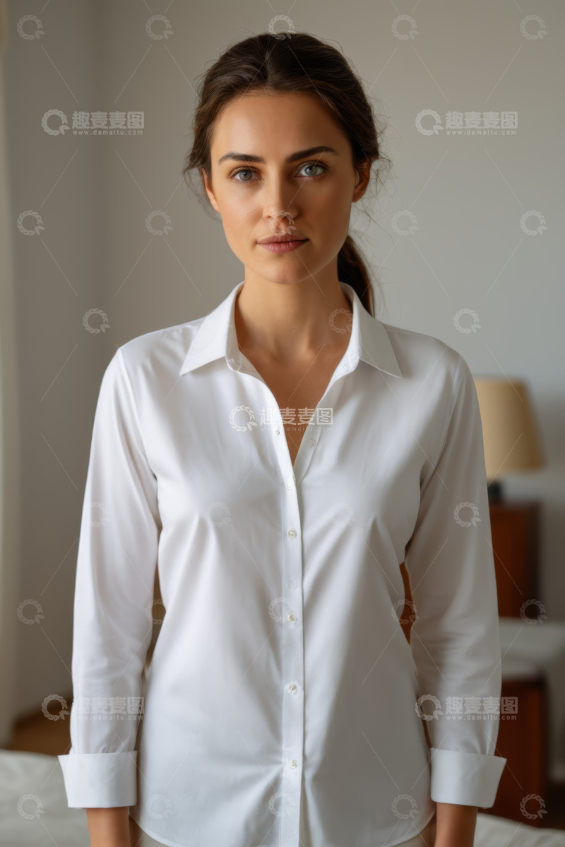 高清大图下载【趣麦麦图】身着白衬衫的年轻女性人像