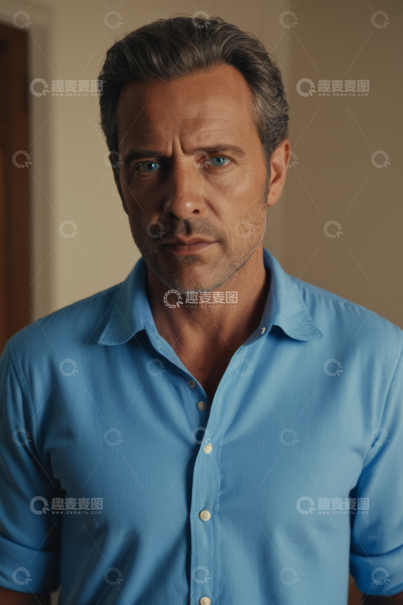 高清大图下载【趣麦麦图】成熟男士蓝色衬衫肖像