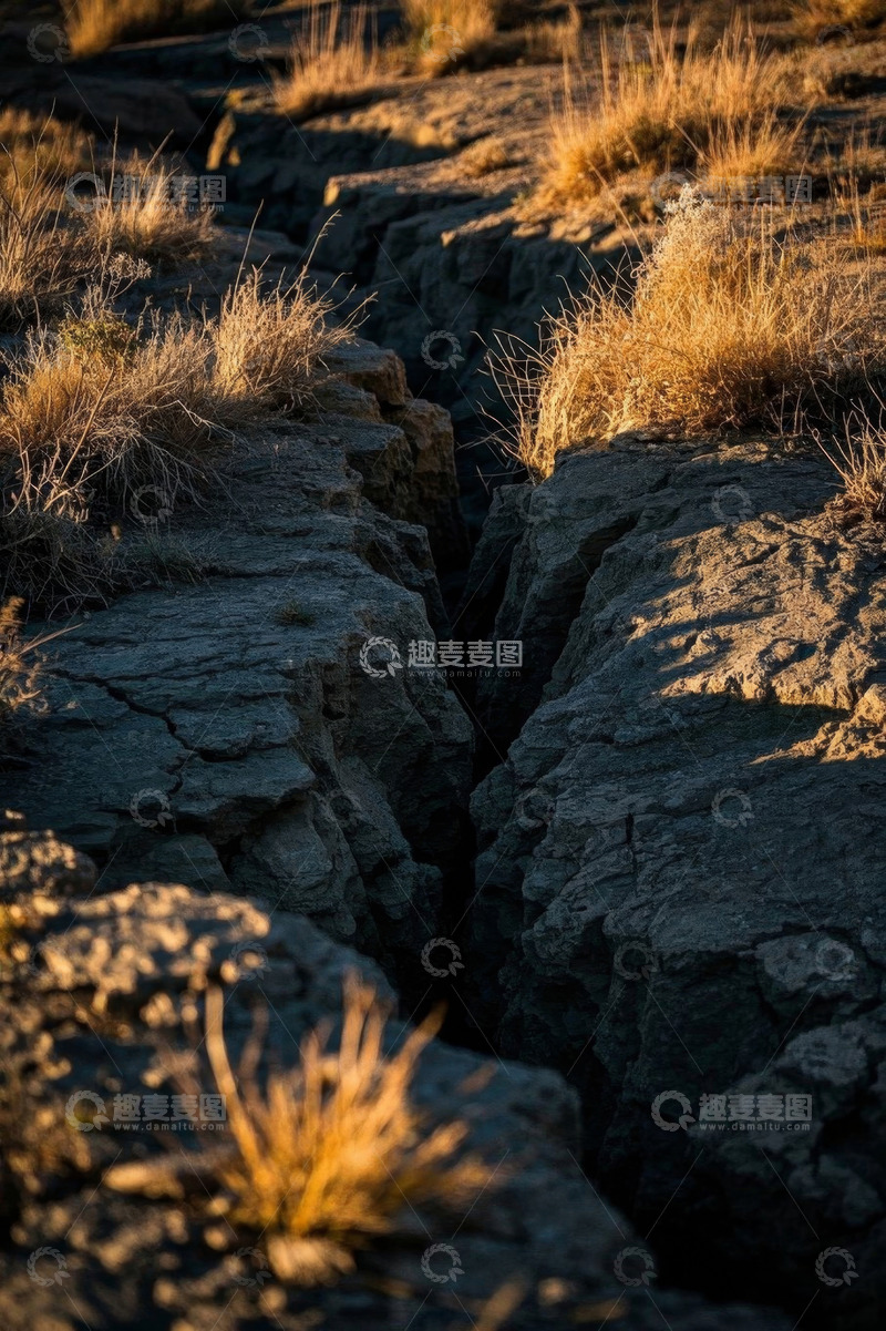 高清大图下载【趣麦麦图】户外岩石缝隙与枯草景观