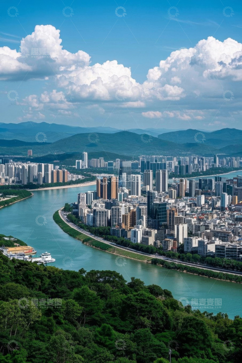 高清大图下载【趣麦麦图】城市江景与高楼全景