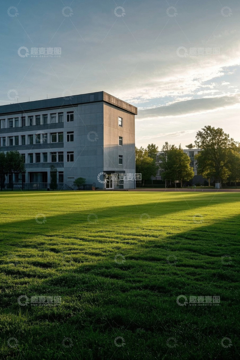 高清大图下载【趣麦麦图】校园草地旁的灰色建筑