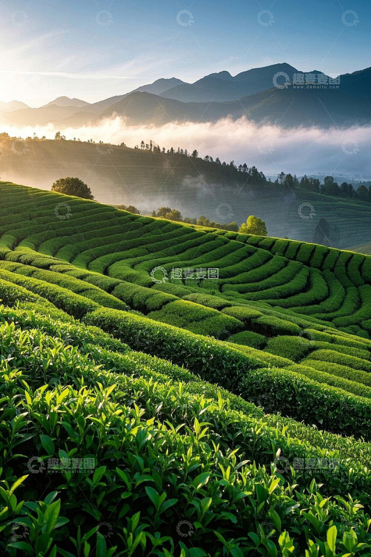 山间茶园自然风光全景
