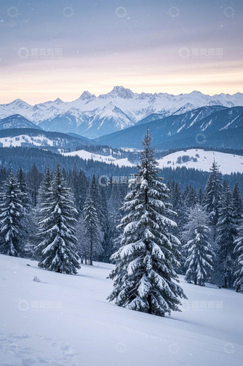 高清大图下载【趣麦麦图】雪山森林雪景风光