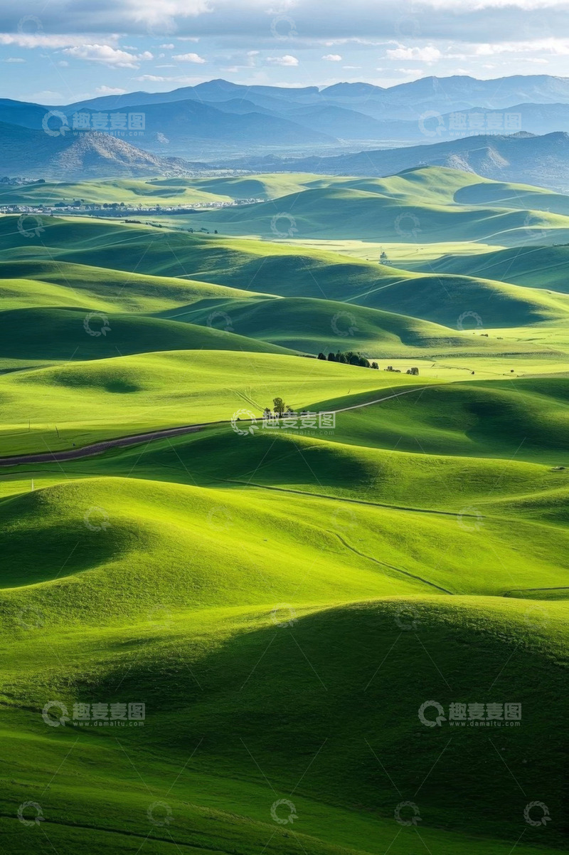 高清大图下载【趣麦麦图】广袤起伏的绿色草原风光