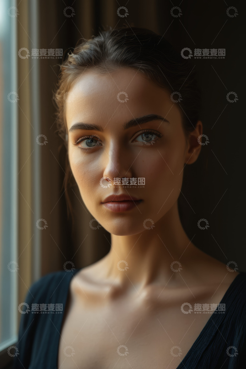 高清大图下载【趣麦麦图】窗边女子特写人像