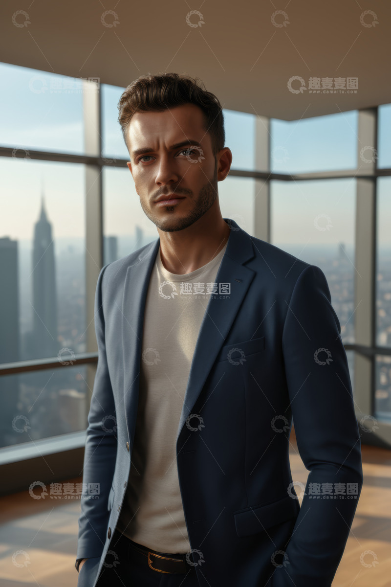 高清大图下载【趣麦麦图】身着西装的男士于窗边站立