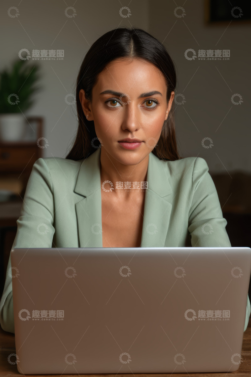 高清大图下载【趣麦麦图】身着西装的女人使用笔记本电脑