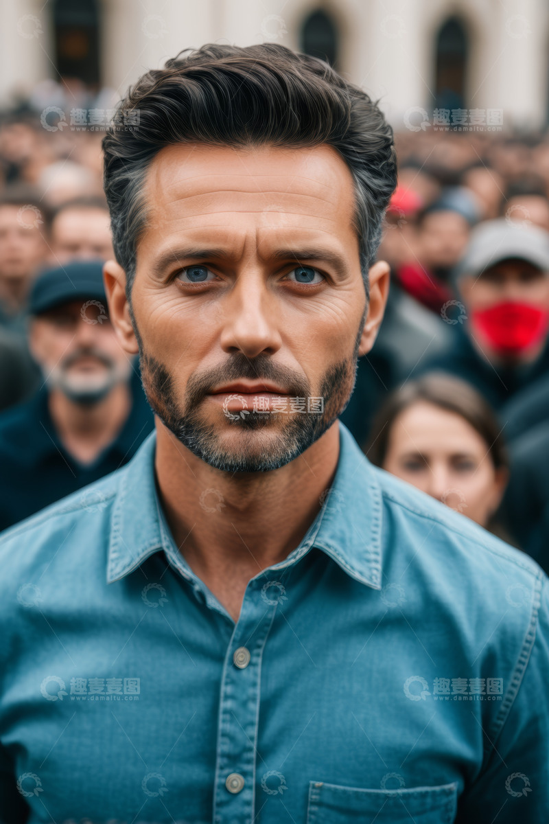 高清大图下载【趣麦麦图】人群前的男子特写