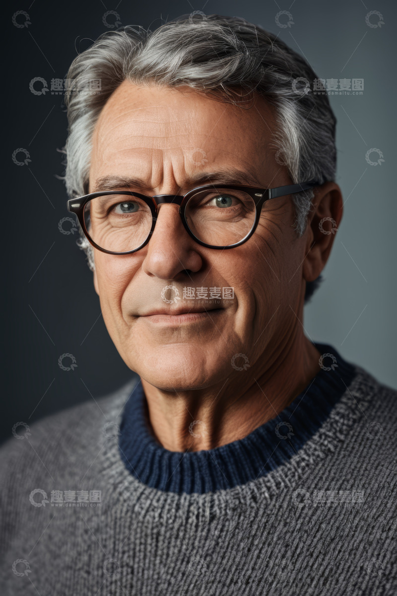 高清大图下载【趣麦麦图】戴眼镜的中老年男性肖像
