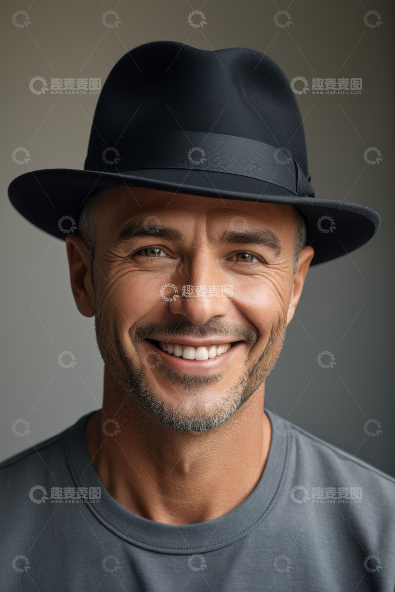 高清大图下载【趣麦麦图】戴礼帽微笑男士肖像