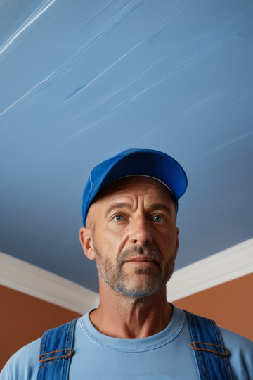 工人室内粉刷天花板