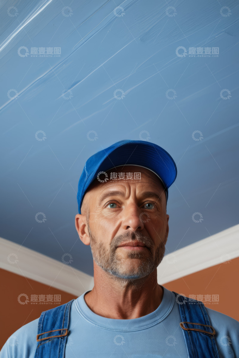 高清大图下载【趣麦麦图】工人室内粉刷天花板