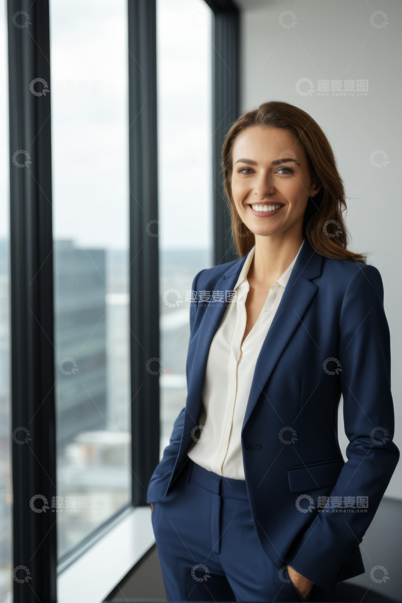高清大图下载【趣麦麦图】微笑女商人于办公室窗边留影