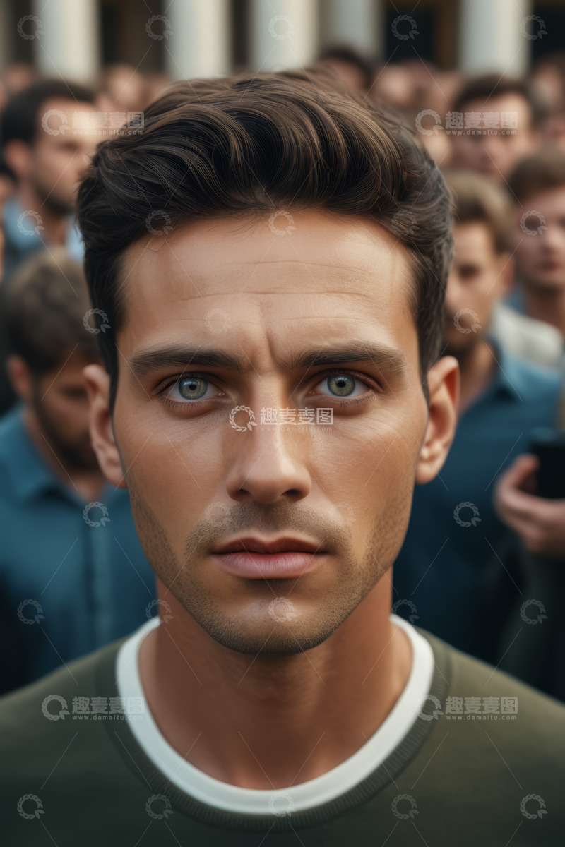 高清大图下载【趣麦麦图】男子特写及背后人群