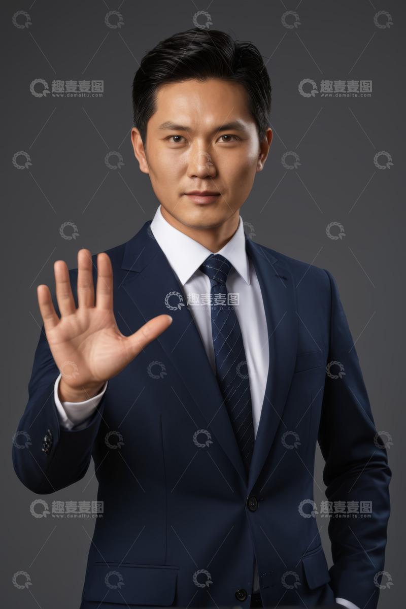 高清大图下载【趣麦麦图】穿西装男子做停止手势