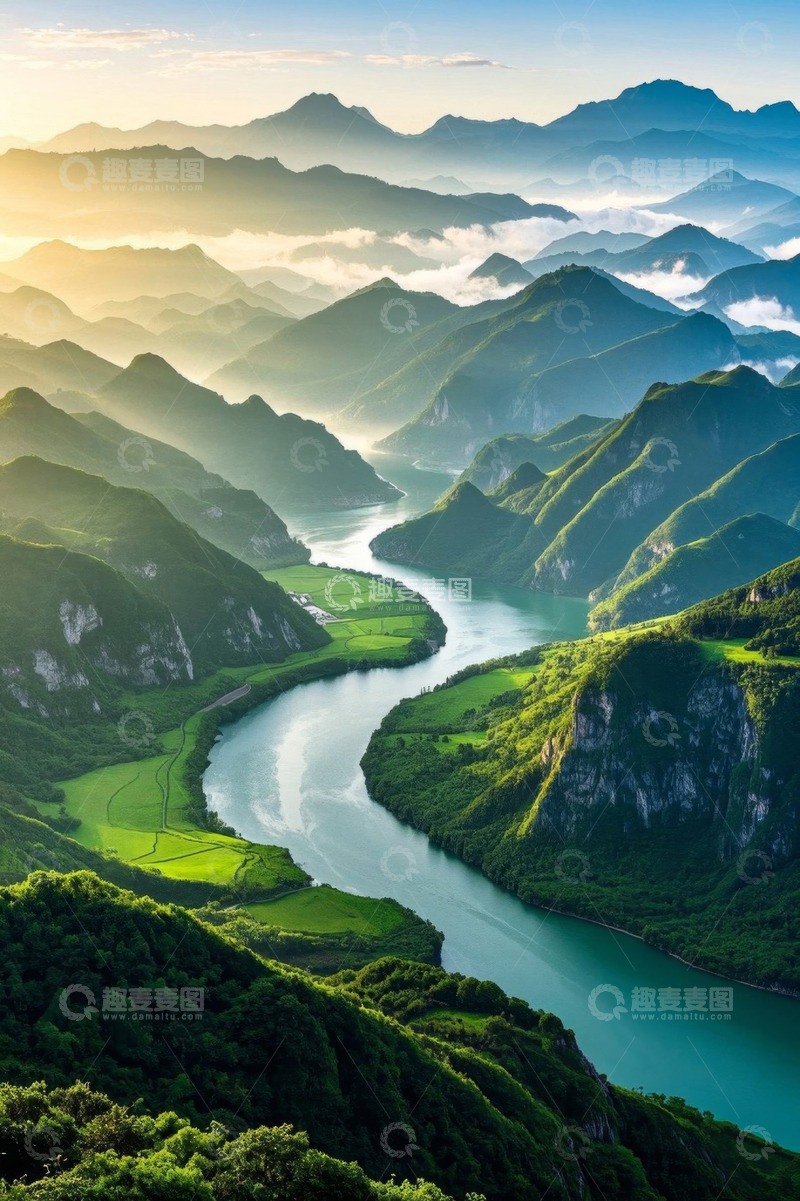 高清大图下载【趣麦麦图】山间河流自然风光全景