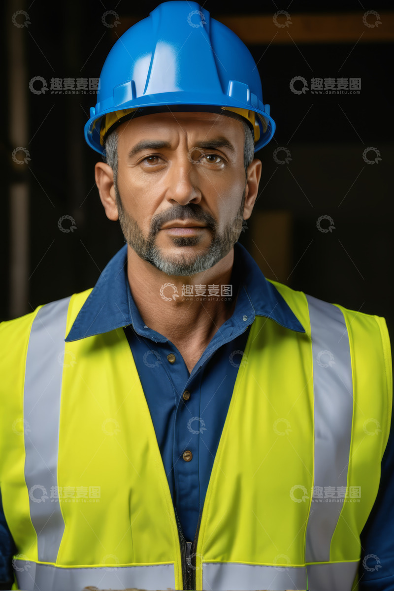 高清大图下载【趣麦麦图】穿着反光背心戴安全帽的工人