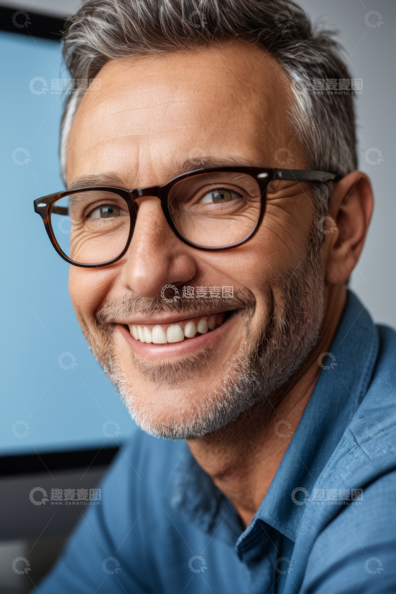 高清大图下载【趣麦麦图】微笑的成熟男士近景肖像