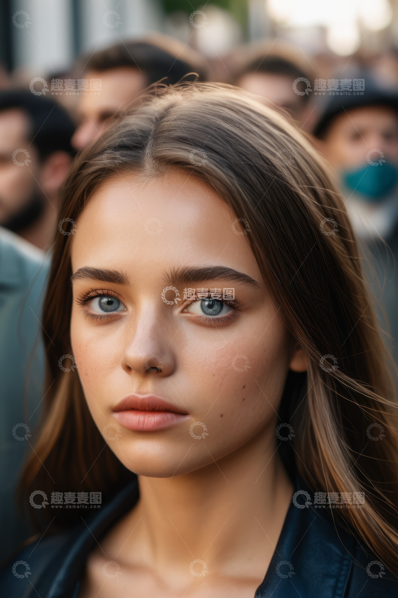 高清大图下载【趣麦麦图】人群中女子面部特写
