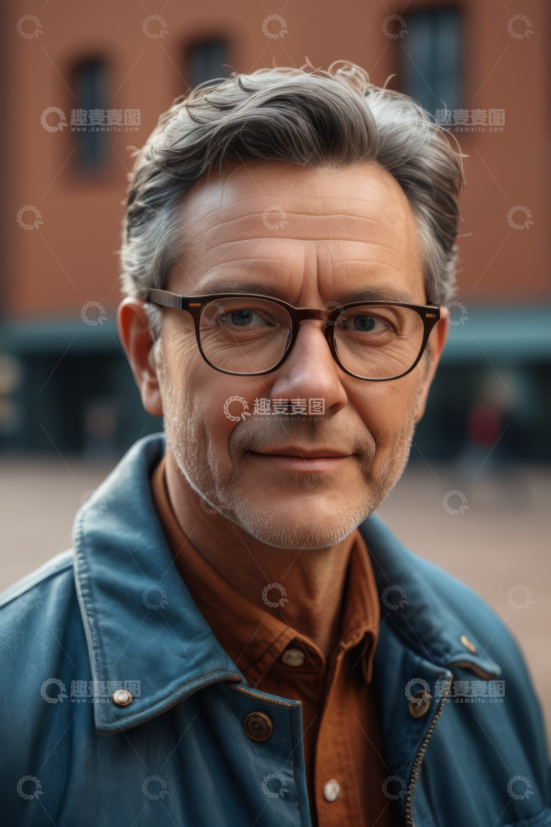 高清大图下载【趣麦麦图】戴眼镜的中年男子户外肖像