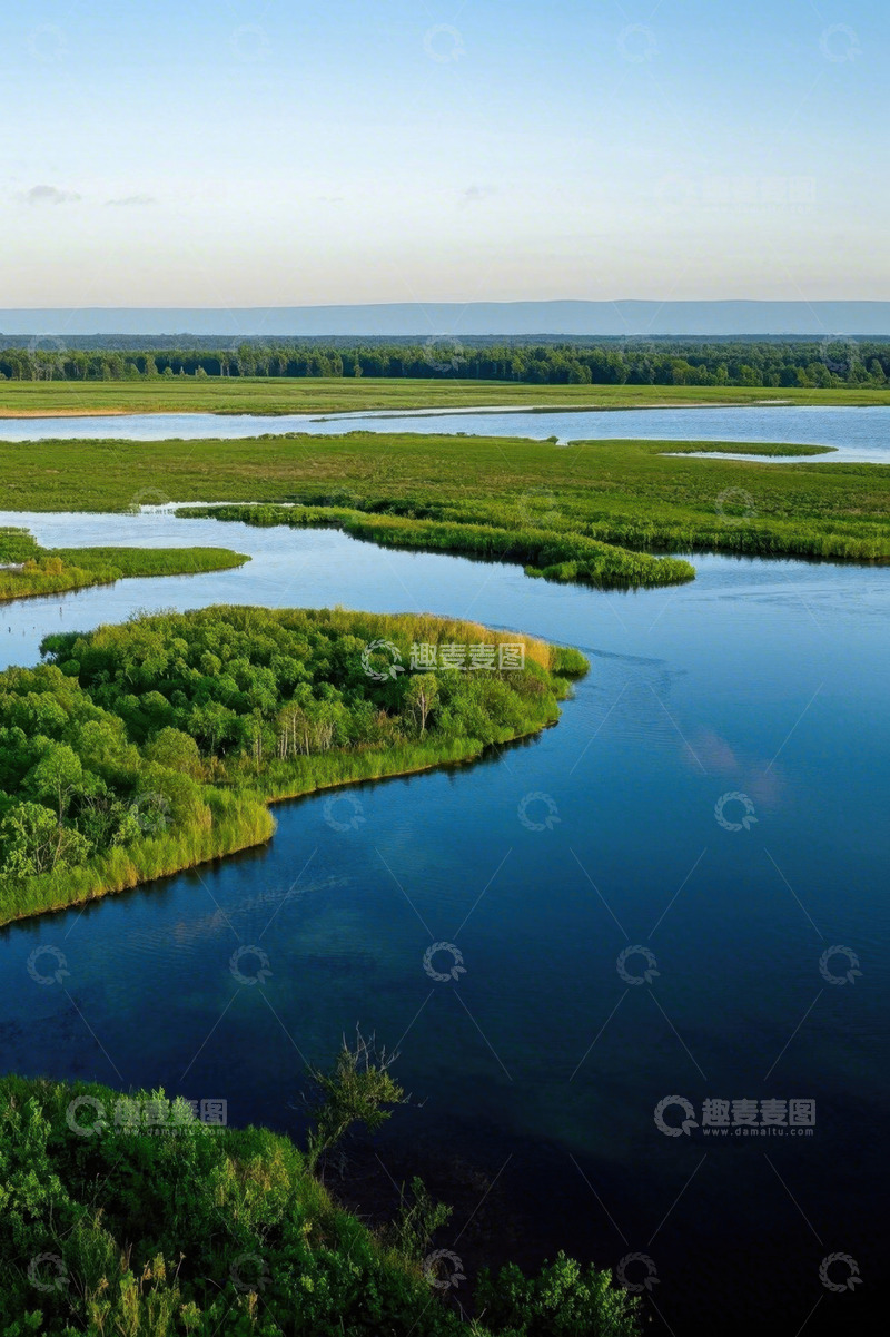 高清大图下载【趣麦麦图】湿地河流自然景观俯瞰