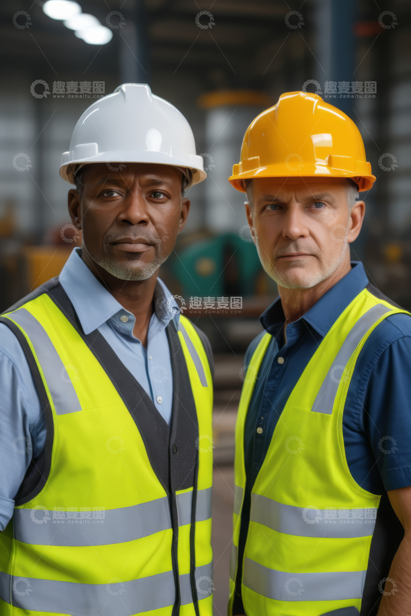 高清大图下载【趣麦麦图】工厂工人佩戴安全帽工作场景