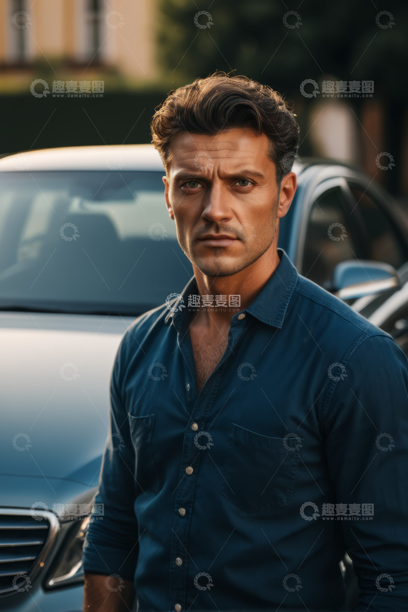 高清大图下载【趣麦麦图】男子站在汽车旁的肖像画面